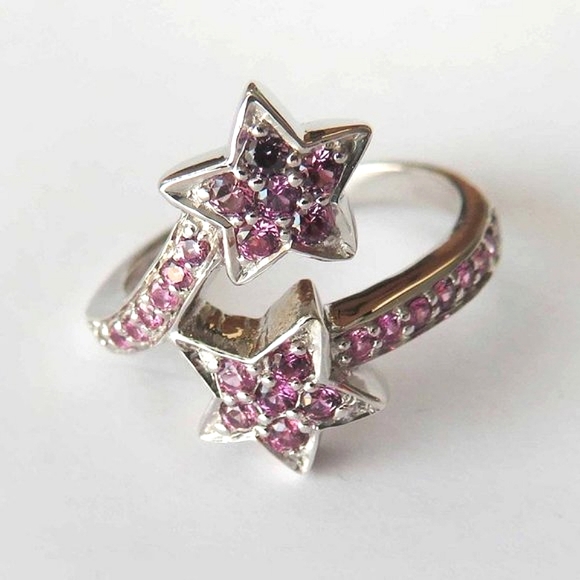 Double Star Natural Raspberry Brown Rubies In Sterling Silver Ring Sz 6.75 - Picture 4 of 11